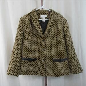 Liz Claiborne 14W Lambs Wool Tweed Black and Gold Blazer Dark Academia Office